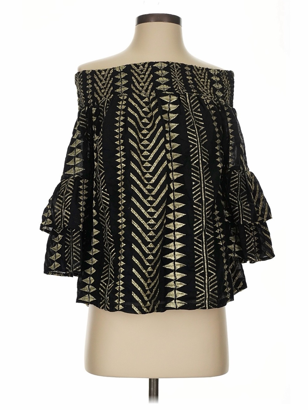 Boston Proper Off-Shoulder Black and Gold Women's Top